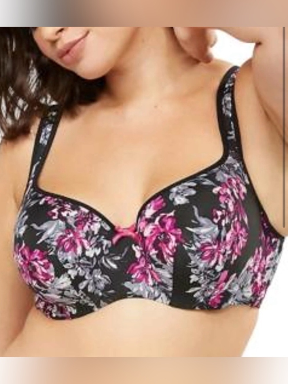 Cacique by Lane Bryant Lightly Lined Full Coverage No-Wire Bra Black Floral 40 H